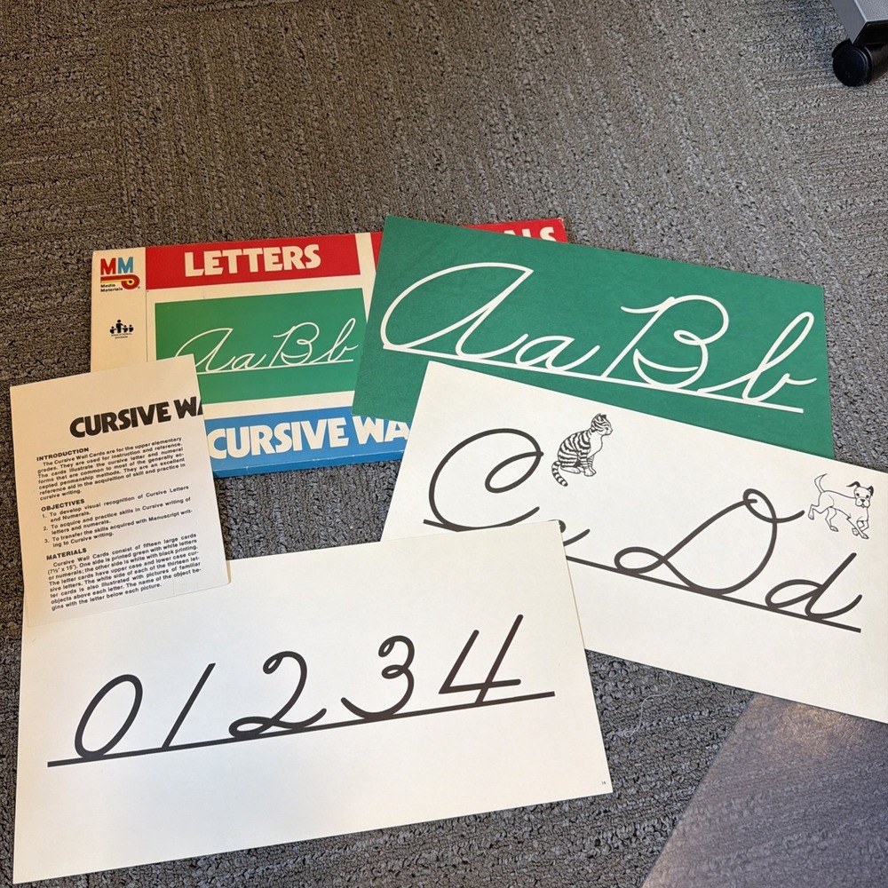 Vintage 1985 Media Materials Cursive Wall Cards Letters Numerals Complete Set - Picture 3 of 3
